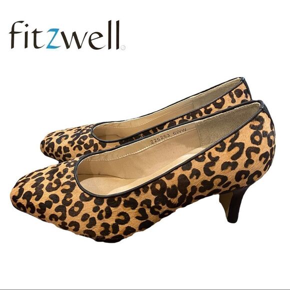 Fitzwell Women's Animal Print Calf Hair Leather Low Heels 6 6WW Wide - Picture 1 of 5